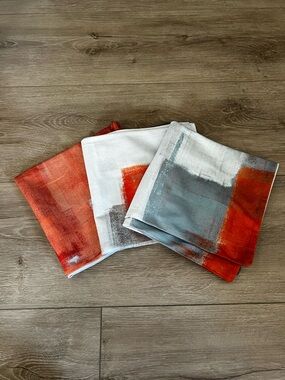 3-Pack Orange Grey Abstract Geometric Square Accent Pillow Cases